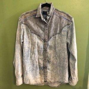 Wrangler Acid Wash Denim Western Shirt with Subtle Rainbow Stitching